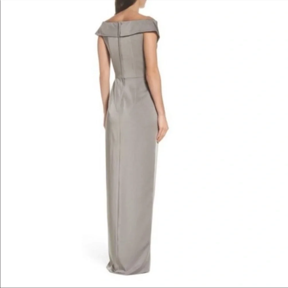 La Femme dress 25206 Pewter surplice off the shoulder column Gown 12 - Picture 3 of 9
